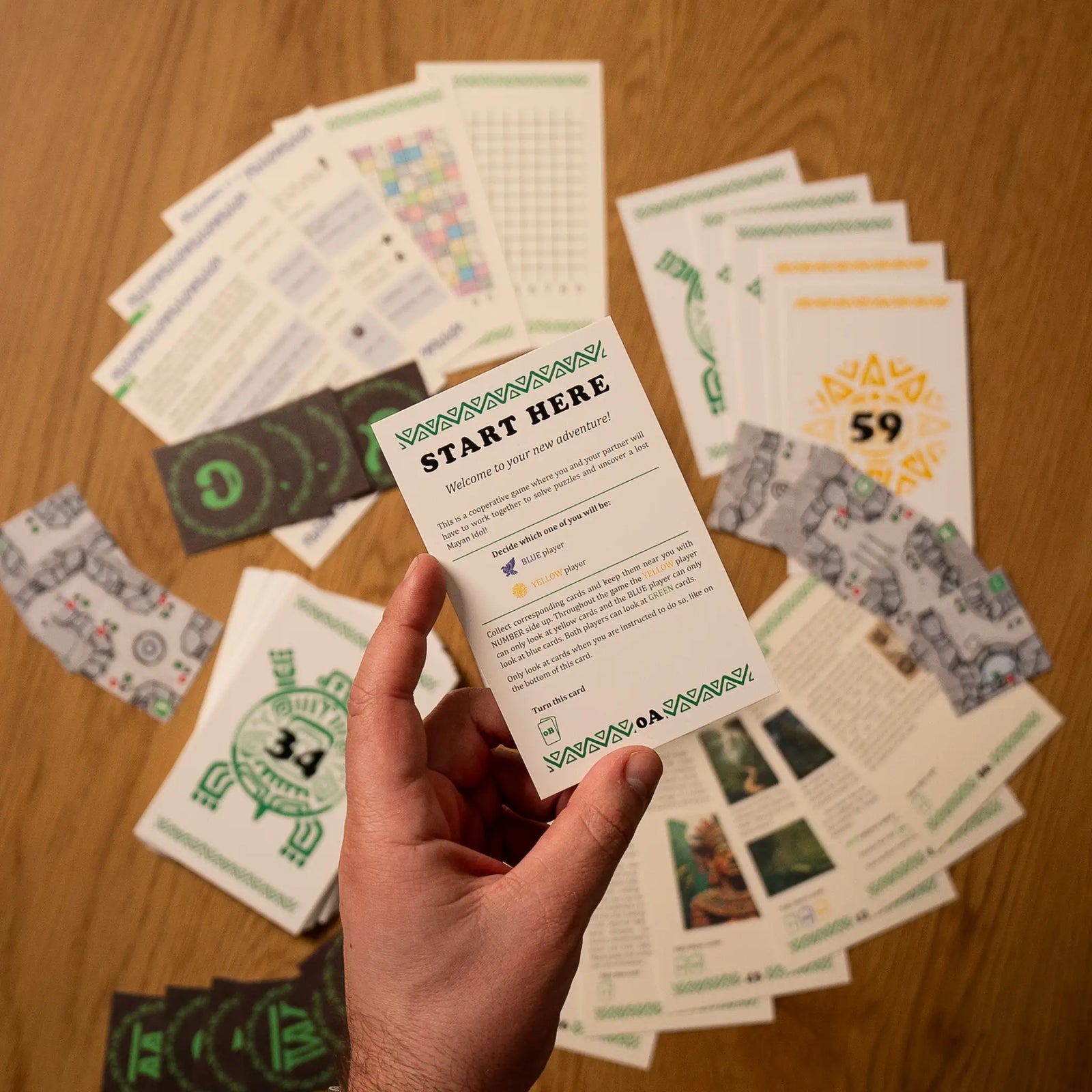 Artifacts and clues from CURSE of the Maya, a 2-player puzzle game set amid ancient Mayan ruins.