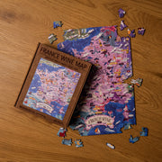 Whimsy pieces—grapes and goblet—on birch wooden puzzle with eco UV inks.