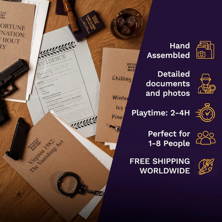 Triple Threat 3-in-1 Detective Case Set spread out on a table, showcasing all case materials.