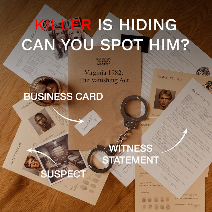 Realistic crime scene photos and documents included in the Triple Threat 3-in-1 Detective Case Set.